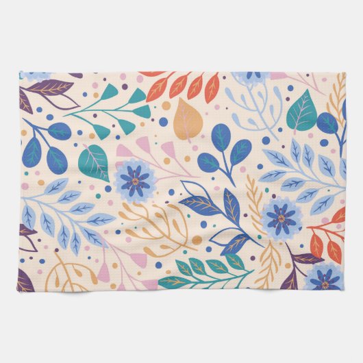 カラフル葉モダン葉のパターン キッチンタオル (横)