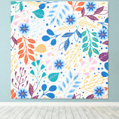 カラフル葉モダン葉のパターン キャンバスプリント (インサイチュ (ウッドフロア))