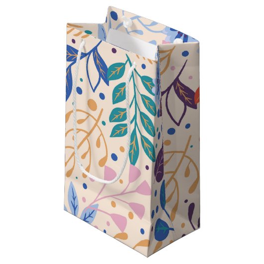 カラフル葉モダン葉のパターン スモールペーパーバッグ (正面アングル)