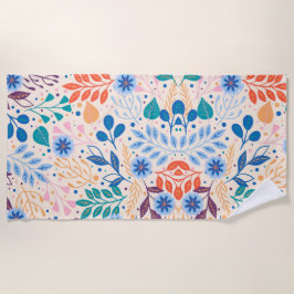 カラフル葉モダン葉のパターン ビーチタオル