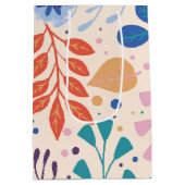 カラフル葉モダン葉のパターン ミディアムペーパーバッグ (裏面)