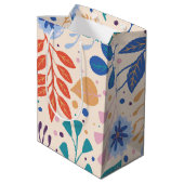 カラフル葉モダン葉のパターン ミディアムペーパーバッグ (裏面アングル)