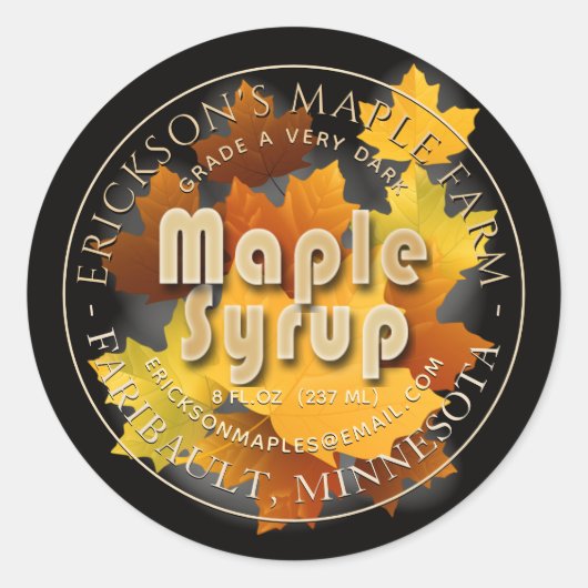 カラフル葉Maple Syrupカスタマイズ可能ラベル ラウンドシール (正面)