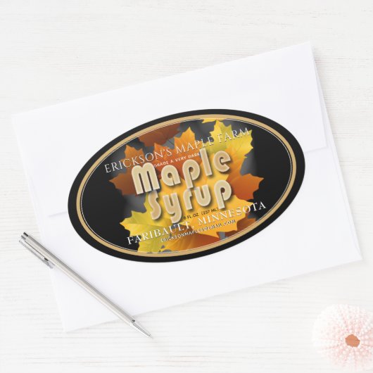 カラフル葉Maple Syrup全編集可能オーバル 楕円形シール (封筒)