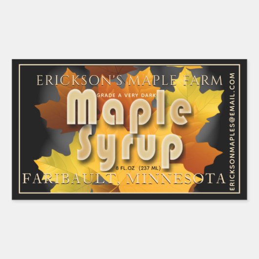 カラフル葉Maple Syrup Fully Editable Label 長方形シール (正面)