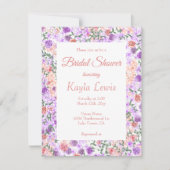 カラフル薄紫&ピーチフローラブライダルシャワー 招待状 (正面)