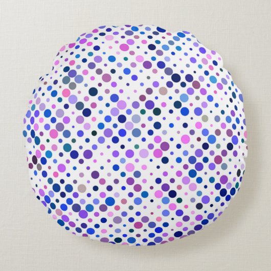カラフル藍色、紫と青の点 ラウンドクッション (正面)