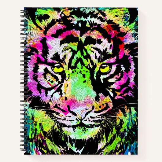 カラフル虎の頭 – 芸術的 Tiger ノートブック (正面)