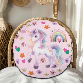 カラフル虹と花 ラウンドクッション