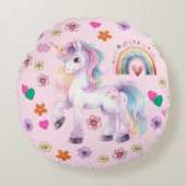 カラフル虹と花 ラウンドクッション (正面)