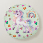 カラフル虹と花 ラウンドクッション (裏面)