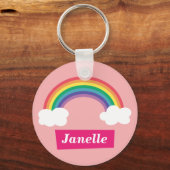 カラフル虹と雲、小さな女の子 キーホルダー (正面)