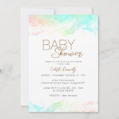 カラフル虹の雲男女兼用赤ちゃん 招待状 (正面)