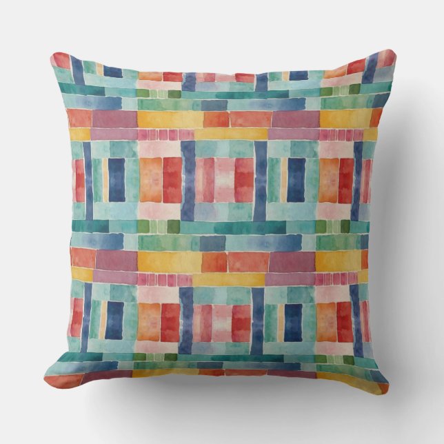 カラフル虹抽象芸術絵を描水彩模様 アウトドアクッション (正面)