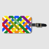 カラフル虹色の斜ストライプ線の名前 ラゲッジタグ (正面横)