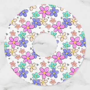 カラフル虹色の明るい花でぶつかるミツバチフローラ ワイングラスタグ