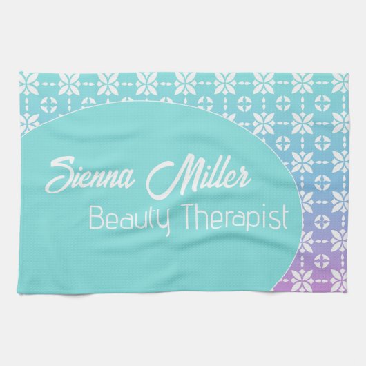 カラフル虹花のパタパーソナライズされたーン キッチンタオル (横)