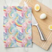 カラフル虹、雲、星 キッチンタオル (四つ折り)