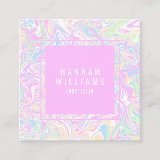 カラフル虹QRコード液モダンガーリー スクエア名刺 (正面)