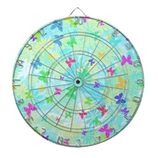 カラフル蝶とデイジーバイシャーリー・テイラー ダーツボード (正面)