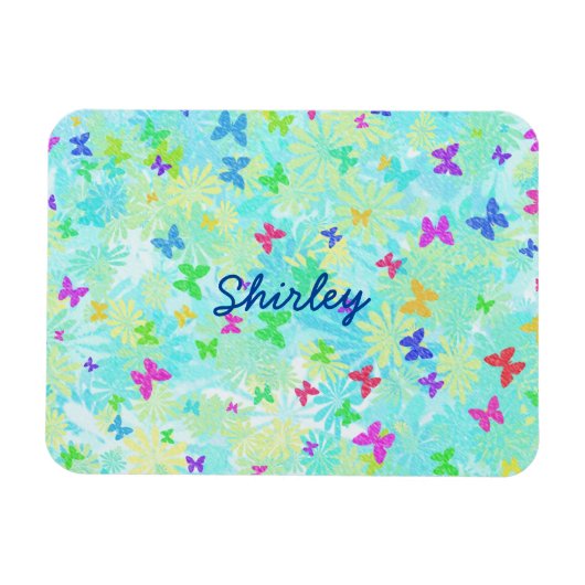 カラフル蝶とデイジーバイシャーリー・テイラー マグネット (横)