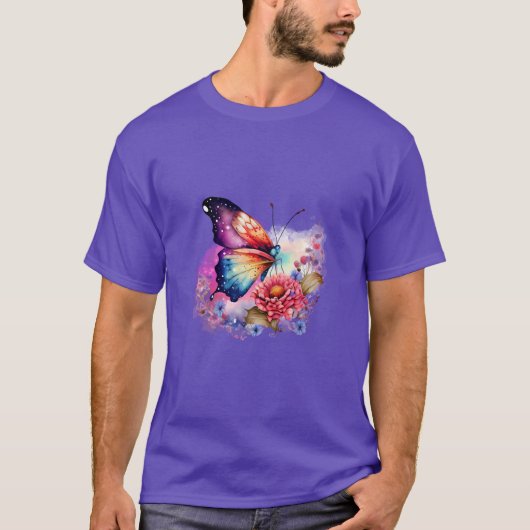 カラフル蝶とフローラユニセックス Tシャツ (正面)