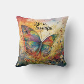 カラフル蝶の花感動的引用文 クッション (裏面)