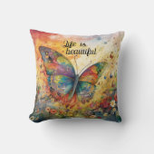 カラフル蝶の花感動的引用文 クッション (正面)