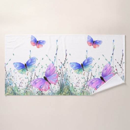 カラフル蝶イン飛んでいる自然フレッシュ春 バスタオルセット (バスタオル)