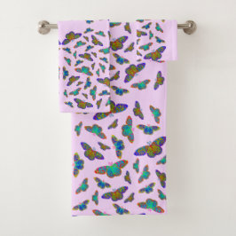 カラフル蝶オンベビーピンク – カスタマイズ可能 バスタオルセット