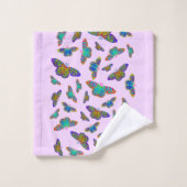 カラフル蝶オンベビーピンク – カスタマイズ可能 バスタオルセット (ウォッシュタオル)