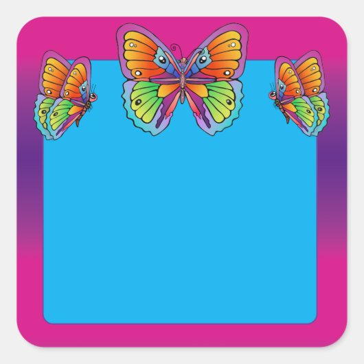 カラフル蝶カスタマイズ声 スクエアシール (正面)