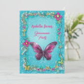 カラフル蝶フローラターコイズマゼンタシック 招待状 (スタンド正面)