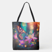 カラフル蝶白熱［赤熱］光を放つとオダマキ（植物）花 トートバッグ (裏面)
