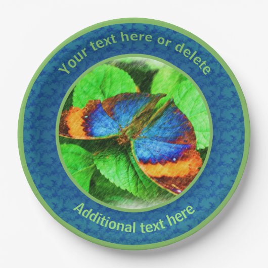 カラフル蝶自然アーパーソナライズされたトパーティー ペーパープレート (正面)