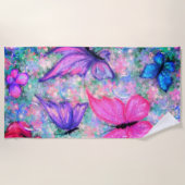 カラフル蝶飛んでいる-春-スケッチ ビーチタオル (正面)