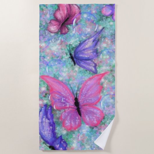 カラフル蝶飛んでいる- Joy - ビーチタオル (正面)