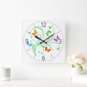 カラフル蝶 スクエア壁時計 (ホーム)