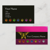 カラフル蝶、宝石ストーンズ白黒ピンク 名刺 (正面/裏面)