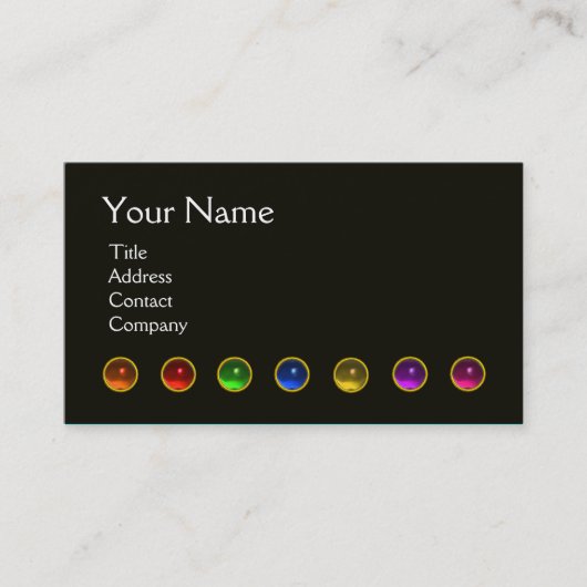 カラフル蝶、宝石ストーンズ白黒ピンク 名刺 (正面)