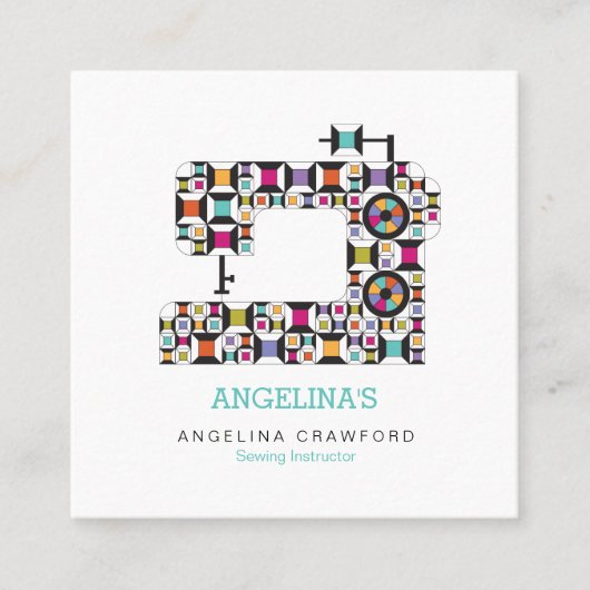カラフル裁縫キルトパターン スクエア名刺 (正面)