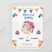 カラフル誕生日の招待 招待状 (正面/裏面)