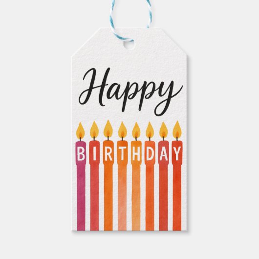 カラフル誕生日キャンドル – ハッピーバースデー ギフトタグ (正面)