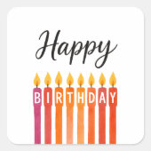 カラフル誕生日キャンドル – ハッピーバースデー スクエアシール (正面)