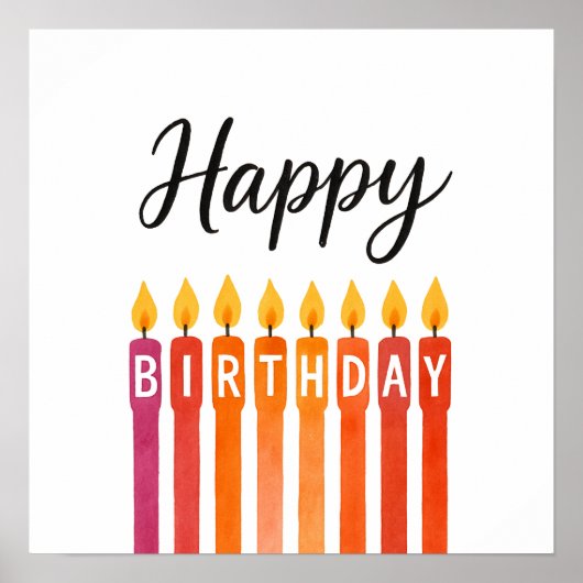 カラフル誕生日キャンドル – ハッピーバースデー ポスター (正面)