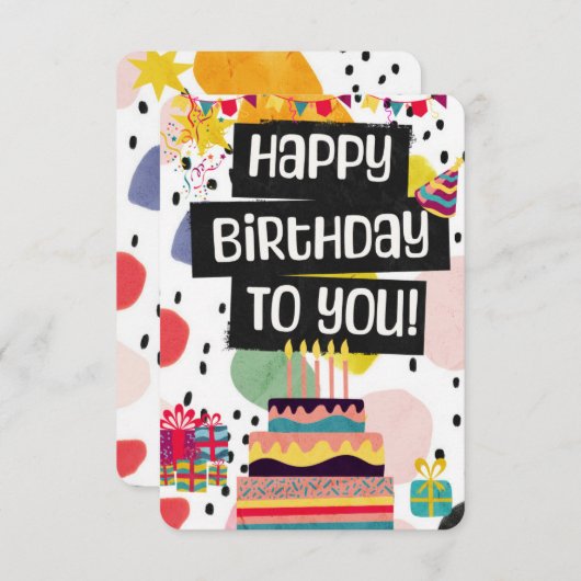 カラフル誕生日グリーティングカード サンキューカード (正面/裏面)
