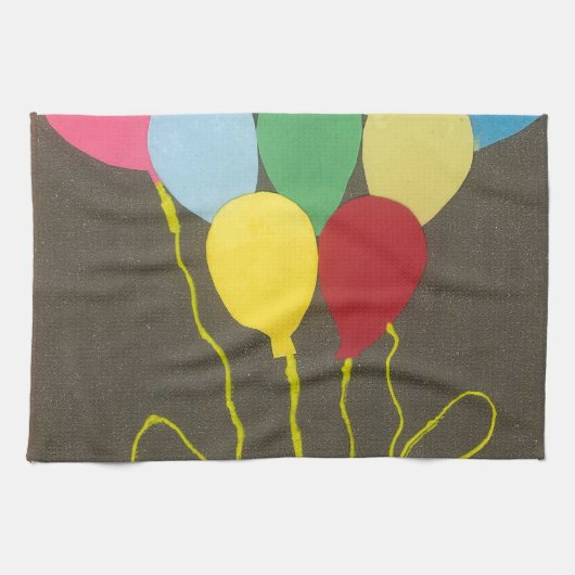 カラフル誕生日バルーンのグラフィックアートデザイン キッチンタオル (横)