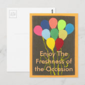 カラフル誕生日バルーンのグラフィックアートデザイン ポストカード (正面/裏面)