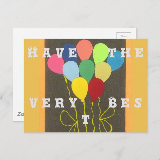 カラフル誕生日バルーンのグラフィックアートデザイン ポストカード (正面/裏面)