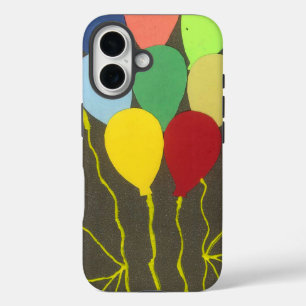 カラフル誕生日バルーンのグラフィックアートデザイン iPhone 16ケース